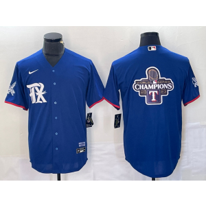 MLB Rangers Blank Blue Champion Nike Cool Base Men Jersey