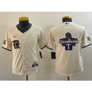 MLB Rangers Blank Cream Champions Logo Nike Cool Base Youth Jersey