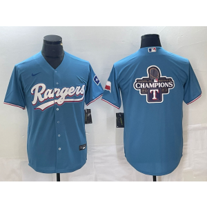 MLB Rangers Blank Light Blue 2023 Champion Nike Cool Base Men Jersey