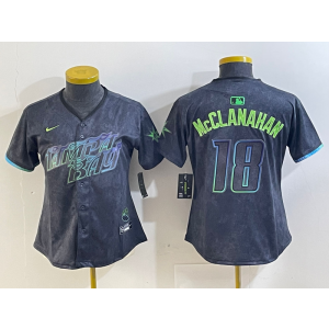 MLB Rays 18 Shane McClanahan Blue City Connect Nike Cool Base Women Jersey