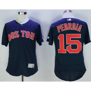 MLB Red Sox 15 Dustin Pedroia Navy Blue Flexbase Men Jersey