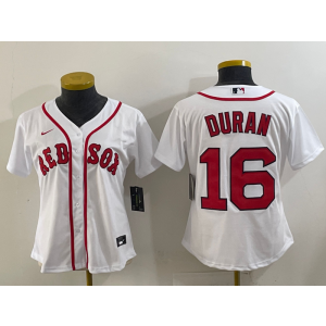 MLB Red Sox 16 Duran White Nike Cool Base Women Jersey