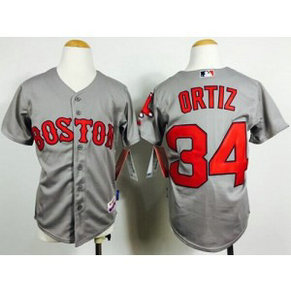 MLB Red Sox 34 David Ortiz Grey Cool Base Youth Jersey