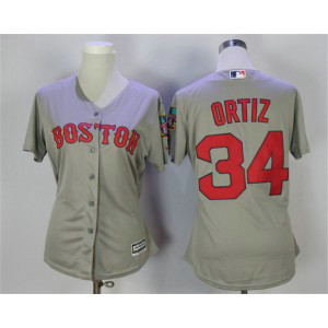 MLB Red Sox 34 David Ortiz Grey New Cool Base Women Jersey