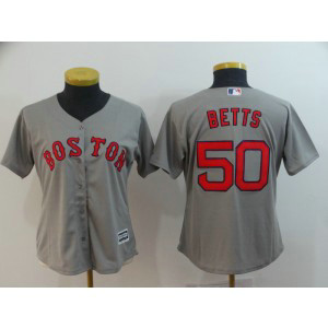 MLB Red Sox 50 Mookie Betts Gray Cool Base Women Jersey