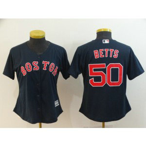 MLB Red Sox 50 Mookie Betts Navy Cool Base Women Jersey