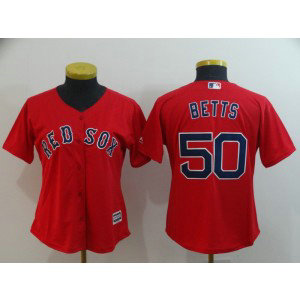 MLB Red Sox 50 Mookie Betts Red Cool Base Women Jersey