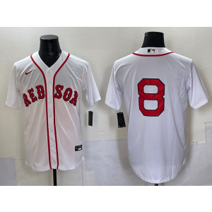 MLB Red Sox 8 White Nike Cool Base Men Jersey