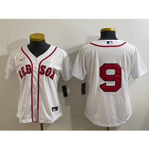 MLB Red Sox 9 White Nike Cool Base Women Jersey