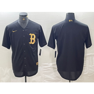 MLB Red Sox Blank Black Gold Nike Cool Base Men Jersey