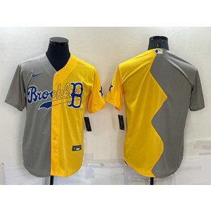 MLB Red Sox Blank Grey Yellow Split Nike Cool Base Men Jersey