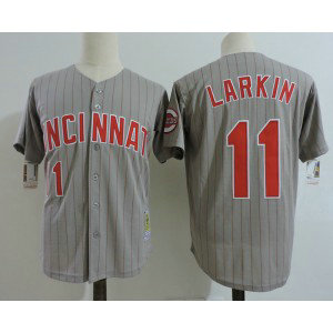 MLB Reds 11 Barry Larkin Gray Cooperstown Collection Men Jersey