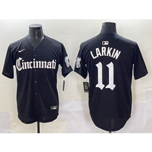 MLB Reds 11 Barry Larkin New Black Nike Cool Base Men Jersey