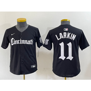 MLB Reds 11 Barry Larkin New Black Nike Cool Base Youth Jersey