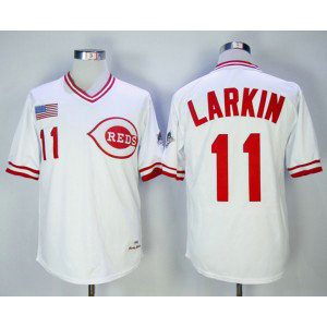 MLB Reds 11 Barry Larkin White Cooperstown Collection Cool Base Men Jersey