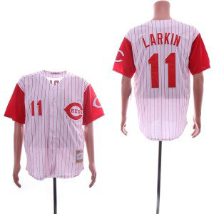 MLB Reds 11 Barry Larkin White Throwback Men Jersey
