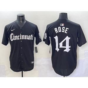 MLB Reds 14 Pete Rose New Black Nike Cool Base Men Jersey