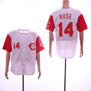 MLB Reds 14 Pete Rose White Throwback Men Jersey
