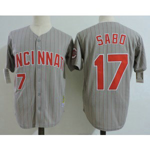 MLB Reds 17 Chris Sabo Gray Cooperstown Collection Men Jersey