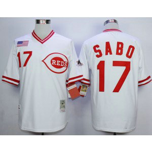 MLB Reds 17 Chris Sabo White 1990 Throwback Men Jersey