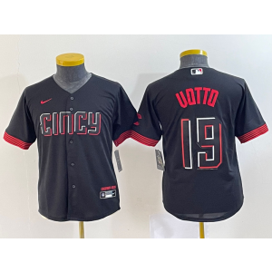 MLB Reds 19 Joey Votto Black 2023 City Connect Nike Cool Base Youth Jersey