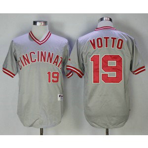 MLB Reds 19 Joey Votto Gray Throwback Men Jersey