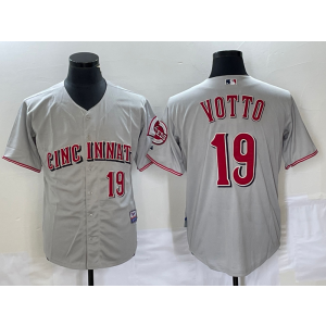 MLB Reds 19 Joey Votto Grey Cool Base Men Jersey