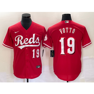 MLB Reds 19 Joey Votto Red Nike Cool Base Men Jersey