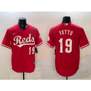 MLB Reds 19 Joey Votto Red Nike Cool Base Men Jersey