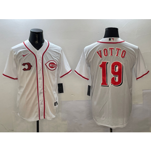 MLB Reds 19 Joey Votto White Nike Cool Base Men Jersey