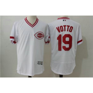 MLB Reds 19 Joey Votto White Throwback Flexbase Men Jersey