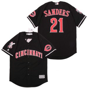 MLB Reds 21 Deion Sanders Black Cool Base Men Jersey