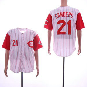 MLB Reds 21 Deion Sanders White Throwback Men Jersey