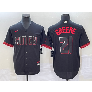 MLB Reds 21 Greene Black 2023 City Connect Nike Cool Base Men Jersey