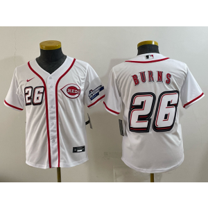 MLB Reds 26 Burns White 2025 Speedway Classic Nike Cool Base Youth Jersey 1