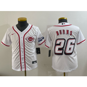 MLB Reds 26 Burns White 2025 Speedway Classic Nike Cool Base Youth Jersey