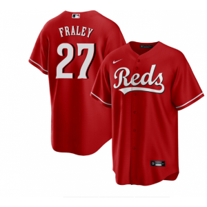 MLB Reds 27 Jake Fraley Red Nike Cool Base Men Jersey