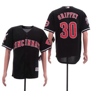 MLB Reds 30 Ken Griffey Jr Black Cool Base Men Jersey