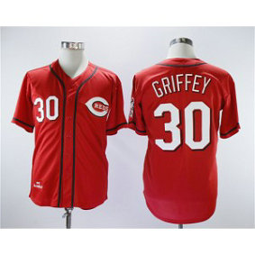 MLB Reds 30 Ken Griffey Jr Red Throwback Men Jersey