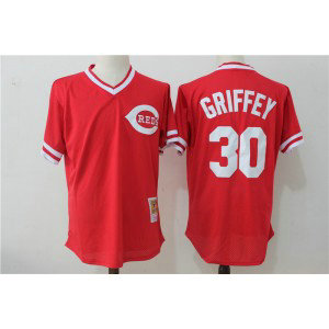 MLB Reds 30 Ken Griffey Red Mitchell and Ness Throwback Men Jersey