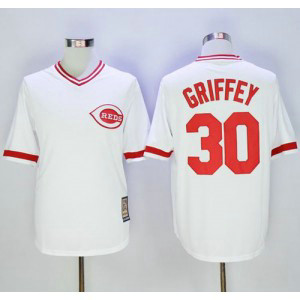 MLB Reds 30 Ken Griffey White Mitchell and Ness Throwback Men Jersey