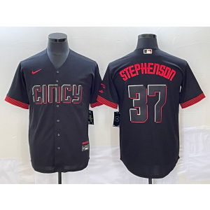 MLB Reds 37 Stephenson Black 2023 City Connect Nike Cool Base Men Jersey