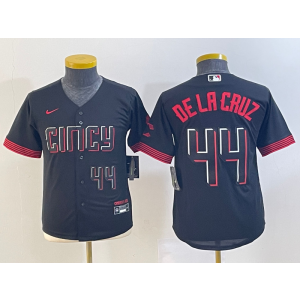 MLB Reds 44 De La Cruz Black 2023 City Connect Nike Cool Base Youth Jersey