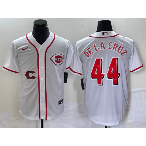 MLB Reds 44 De La Cruz White Nike Cool Base Men Jerseys