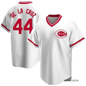 MLB Reds 44 De La Cruz White Throwback Men Jersey