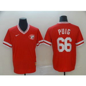 MLB Reds 66 Yasiel Puig Red Nike Cooperstown Collection Legend V-Neck Men Jersey