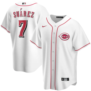 MLB Reds 7 Eugenio Suarez White Nike Cool Base Men Jersey