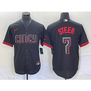 MLB Reds 7 Steer Black 2023 City Connect Nike Cool Base Men Jersey
