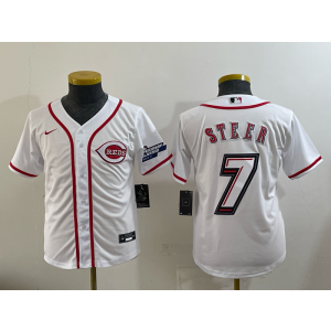 MLB Reds 7 Steer White 2025 Speedway Classic Nike Cool Base Youth Jersey