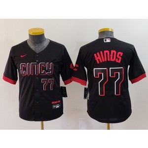 MLB Reds 77 Hinds Black City Nike Cool Base Youth Jersey